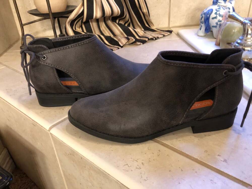 Rocket Dog Gray Ankle Booties with Cutout and Back Lace Detail